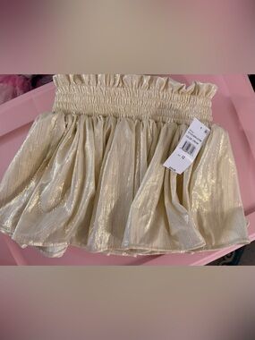 Girls' Cream Metallic Shirred-Waist Skort